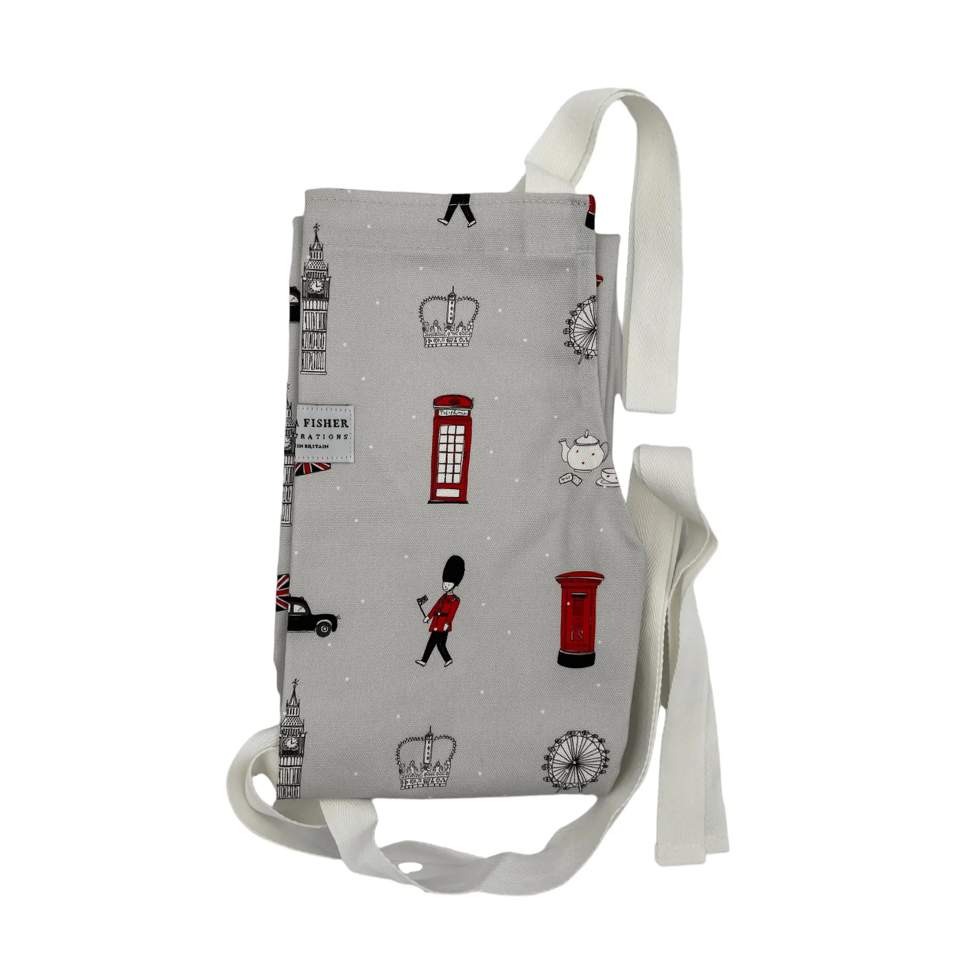 A folded apron with illustrations of London's iconic landmarks