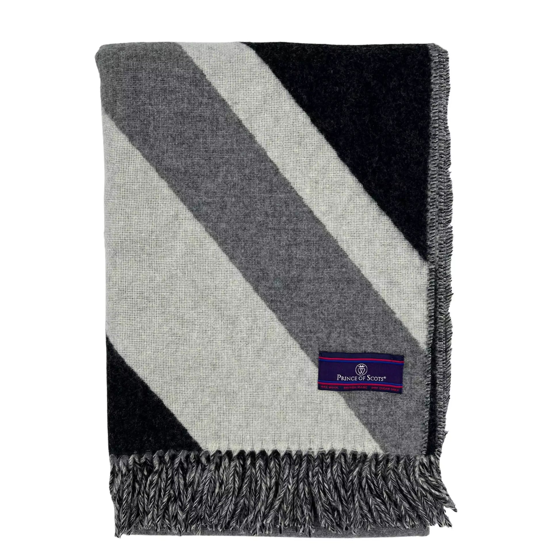 A folded Merino Wool Throw featuring a grayscale Union Jack, on a white background.