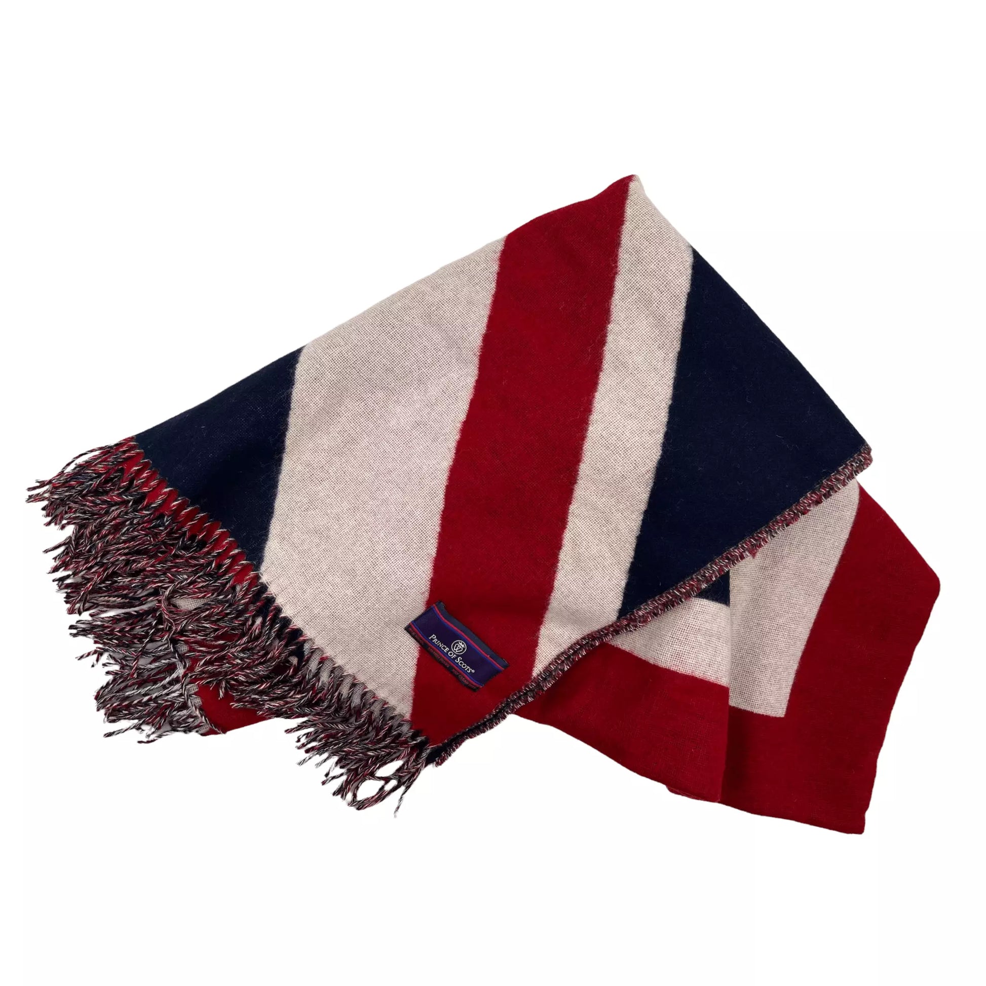 A Merino Wool Throw featuring the Union Jack, on a white background